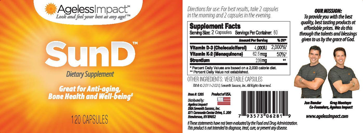 Ageless Impact SunD Vitamin D 8000 IU with K2 - 120 Capsules - image 3