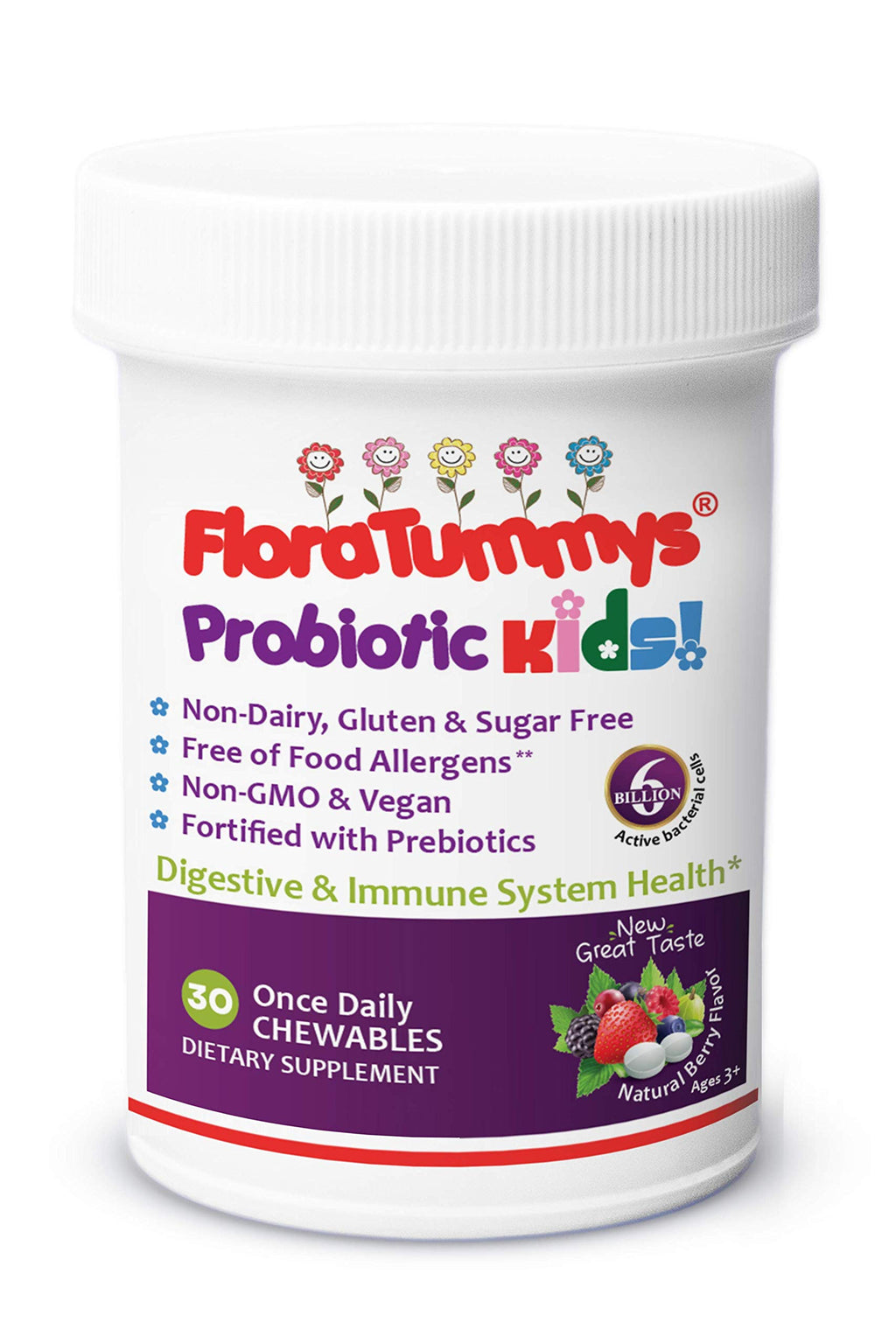 FloraTummys Kids Chewable Probiotic Prebiotics - 30 Tablets