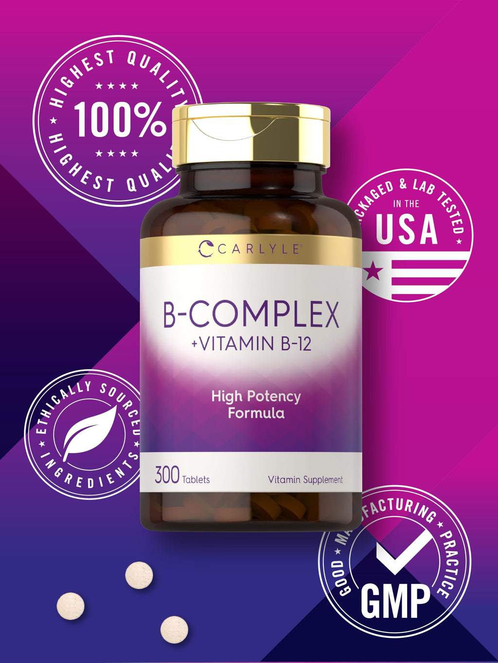 Carlyle B-Complex Vitamin with B12 - 300 Tablets - image 6