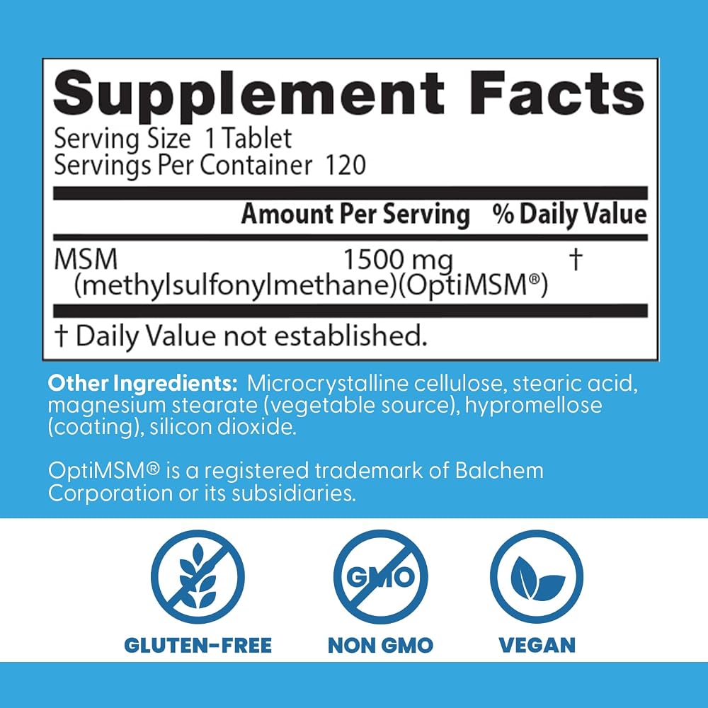 Doctor's BEST MSM 1500mg Supplement for Skin & Joints - 120 Tablets - image 3