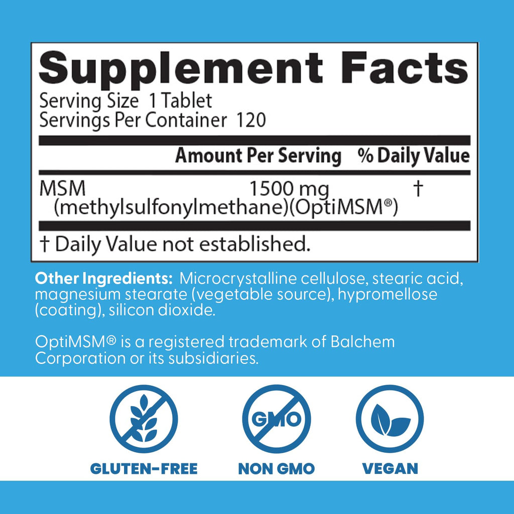 Doctor's BEST MSM 1500mg Supplement for Skin & Joints - 120 Tablets - image 3