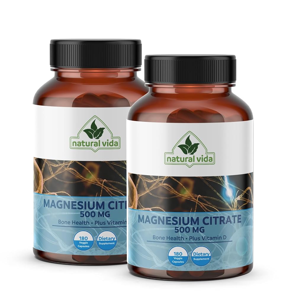 Natural Vida Magnesium Citrate 500mg + Vitamin D - 180 Capsules