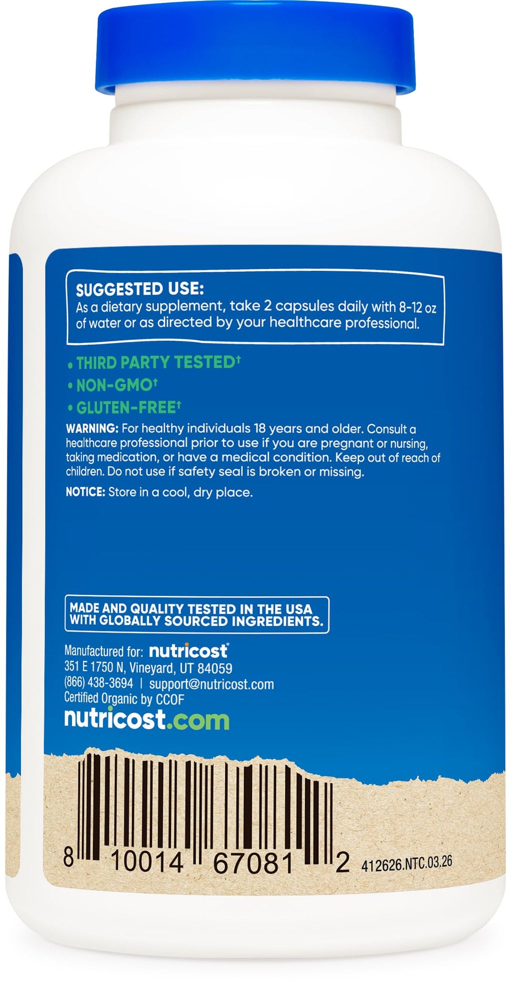 Nutricost Organic Cordyceps Mushroom Capsules 1100mg - Certified CCOF