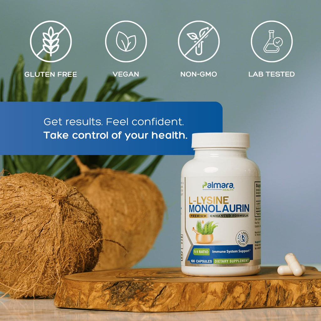 Palmara Health L-Lysine + Monolaurin 600mg 1:1 Ratio
