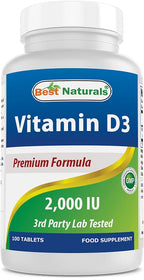 Best Naturals Vitamin D3 2000 IU (50 mcg) - 100 Tablets - 100 Days