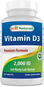 Best Naturals Vitamin D3 2000 IU (50 mcg) - 100 Tablets - 100 Days