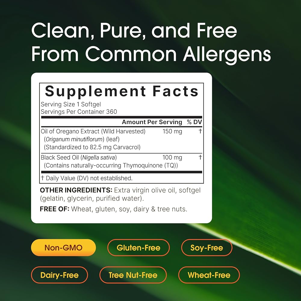 NatureBell Oil of Oregano with Black Seed Oil - 360 Softgels - image 3