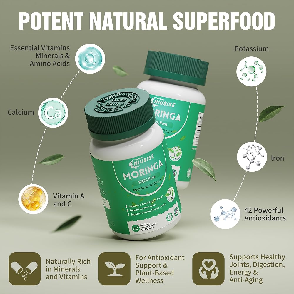 NIUSISE Moringa Powder Capsules 800mg Energy Support - 60 Capsules - image 5