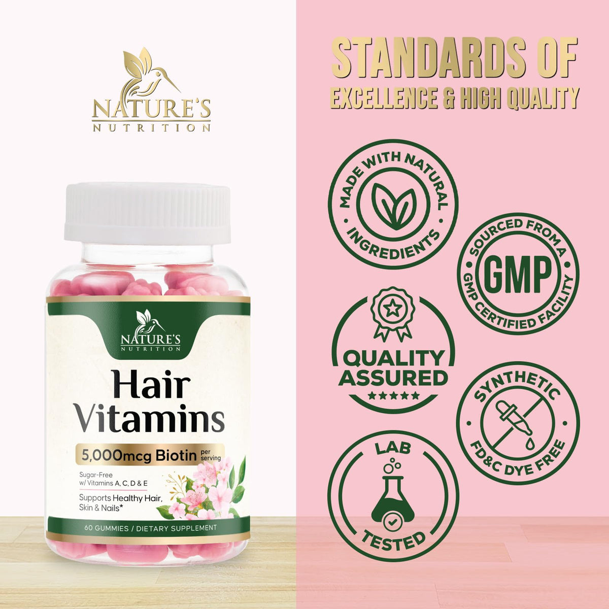 Nature's Nutrition Hair Vitamins Gummies with Biotin 5000 mcg - 60 Gummies - image 4