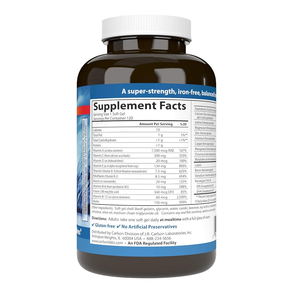 Carlson Multi + Omega-3 Multivitamin with EPA and DHA - 120 Softgels - image 2