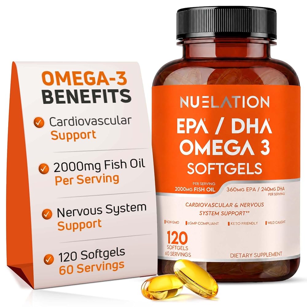 NUELATION Omega-3 Fish Oil 2000mg Heart & Brain Support - 120 Softgels