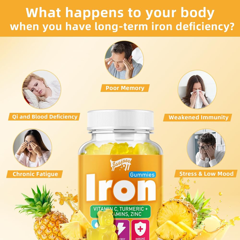 Saajoor Iron Gummies with Multivitamin for Adults & Kids