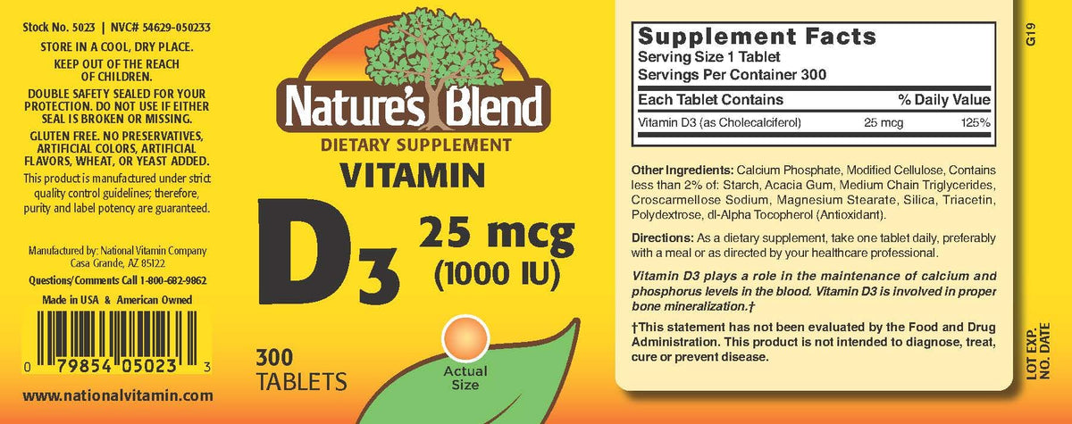 Nature's Blend Vitamin D3 1000 IU - 300 Tablets - image 2