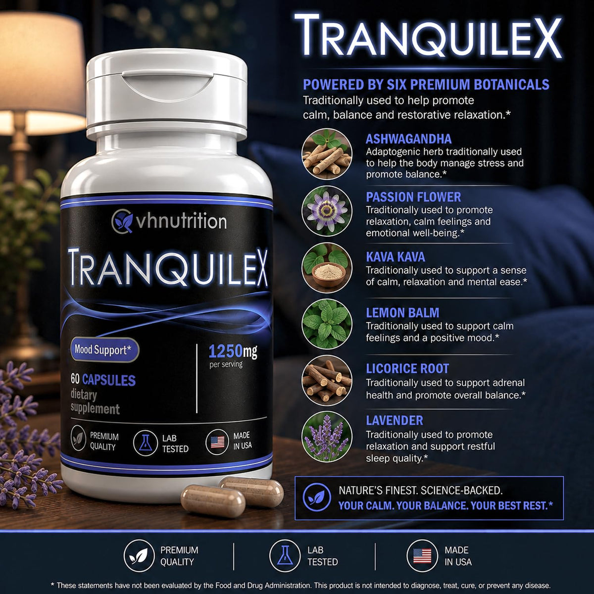 VH Nutrition Tranquilex Stress Relief Supplement - 60 Capsules - image 4
