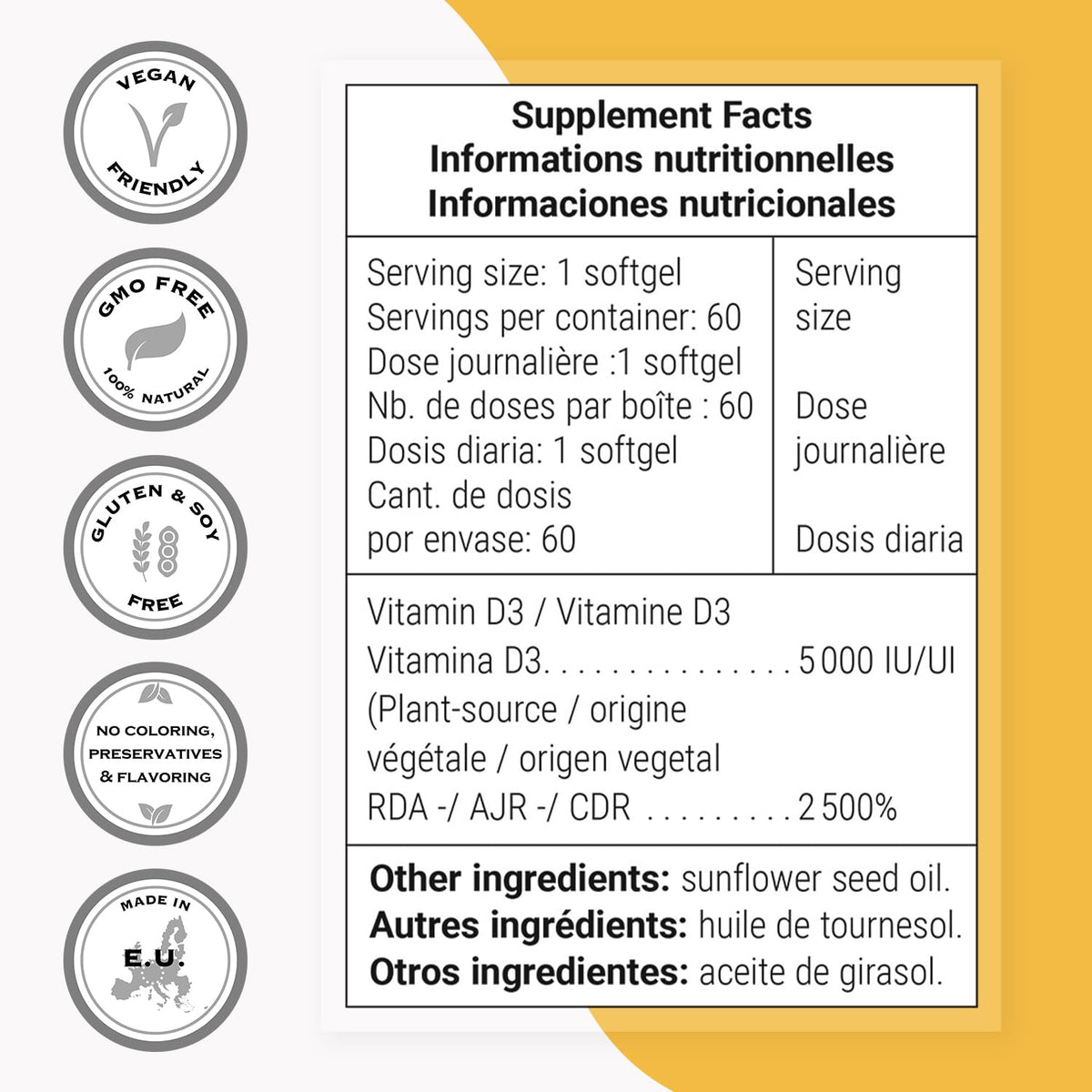 Supersmart Vegan Vitamin D3 5000 IU - 60 Softgels - image 3