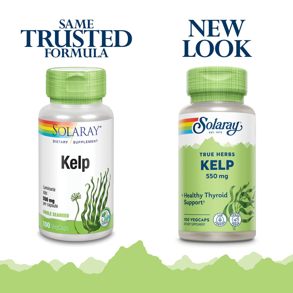 SOLARAY Kelp 550 mg with Folic Acid Thyroid Support - 100 Vegetarian Capsules - image 2