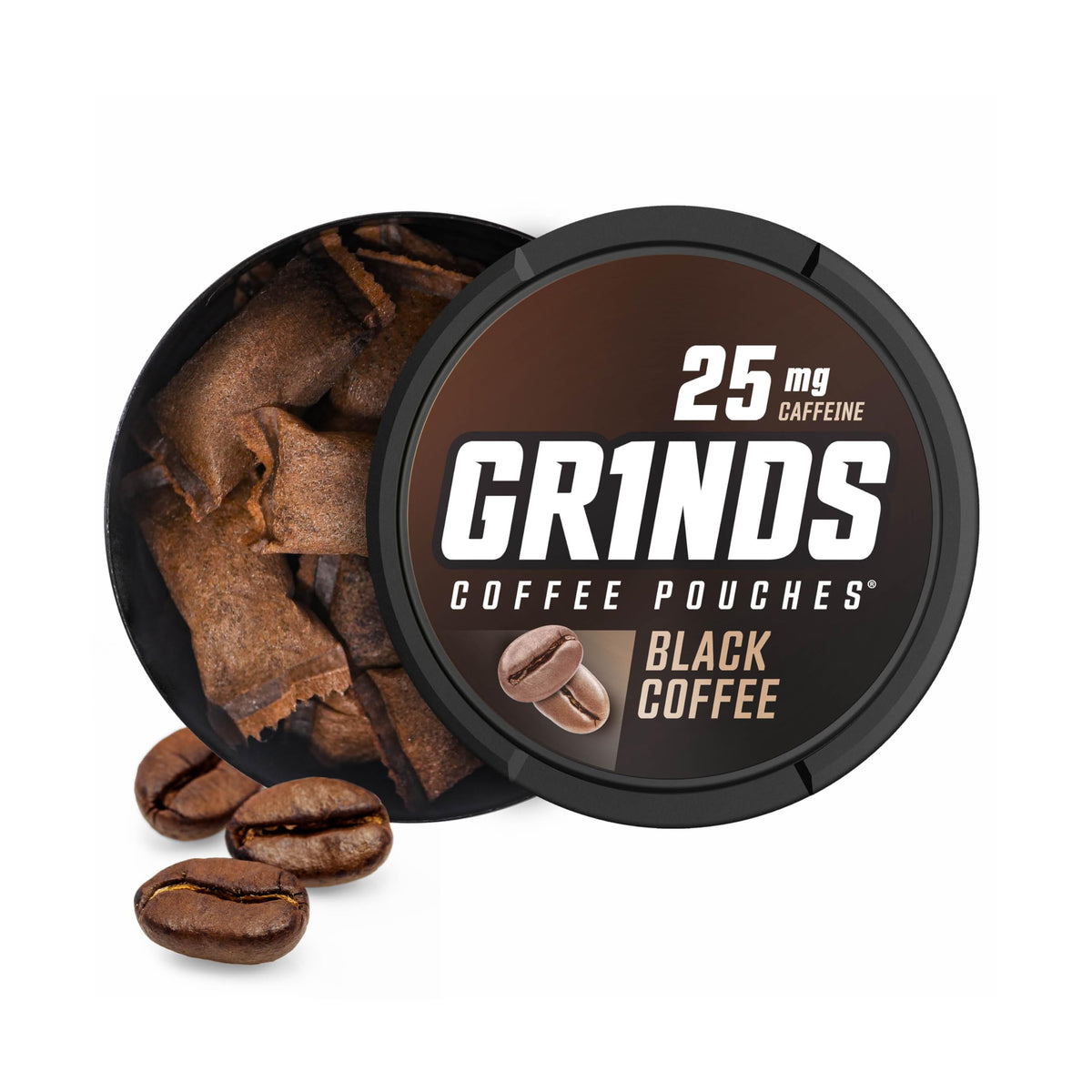 GRINDS Black Coffee Pouches, 25mg Caffeine - 6 Cans