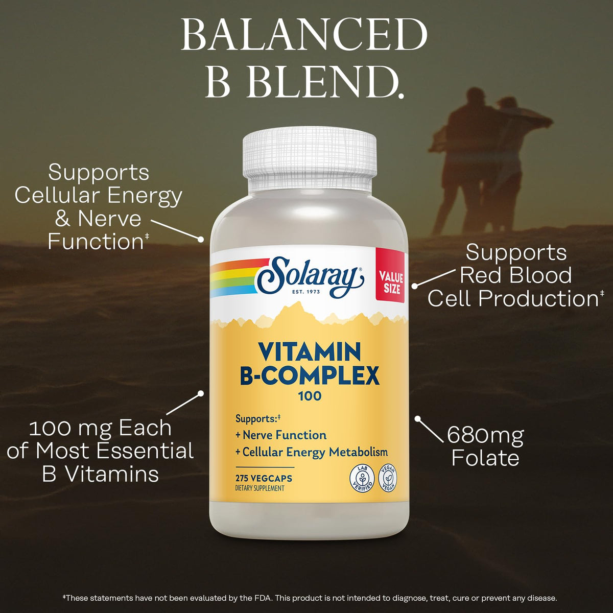 SOLARAY Vitamin B Complex 100 mg - 275 Vegetarian Capsules - image 3