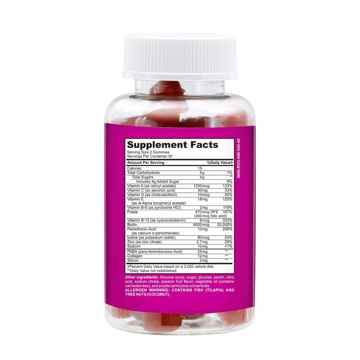 Vitalove Hair, Skin & Nails Gummies with Biotin & Collagen - 60 Count - image 2