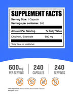 BulkSupplements Choline Bitartrate 600mg - 240 Capsules - image 2