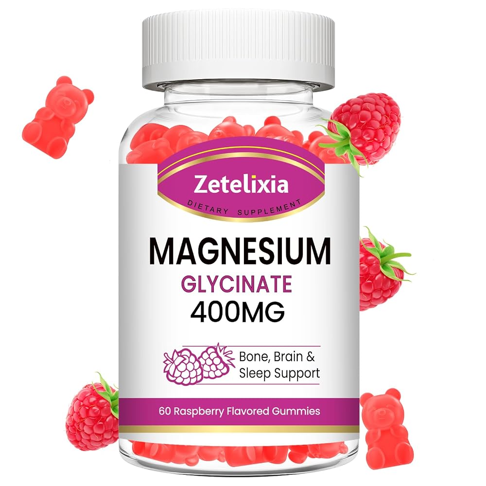 Zetelixia Magnesium Glycinate Gummies, Raspberry Flavor, 60 Count