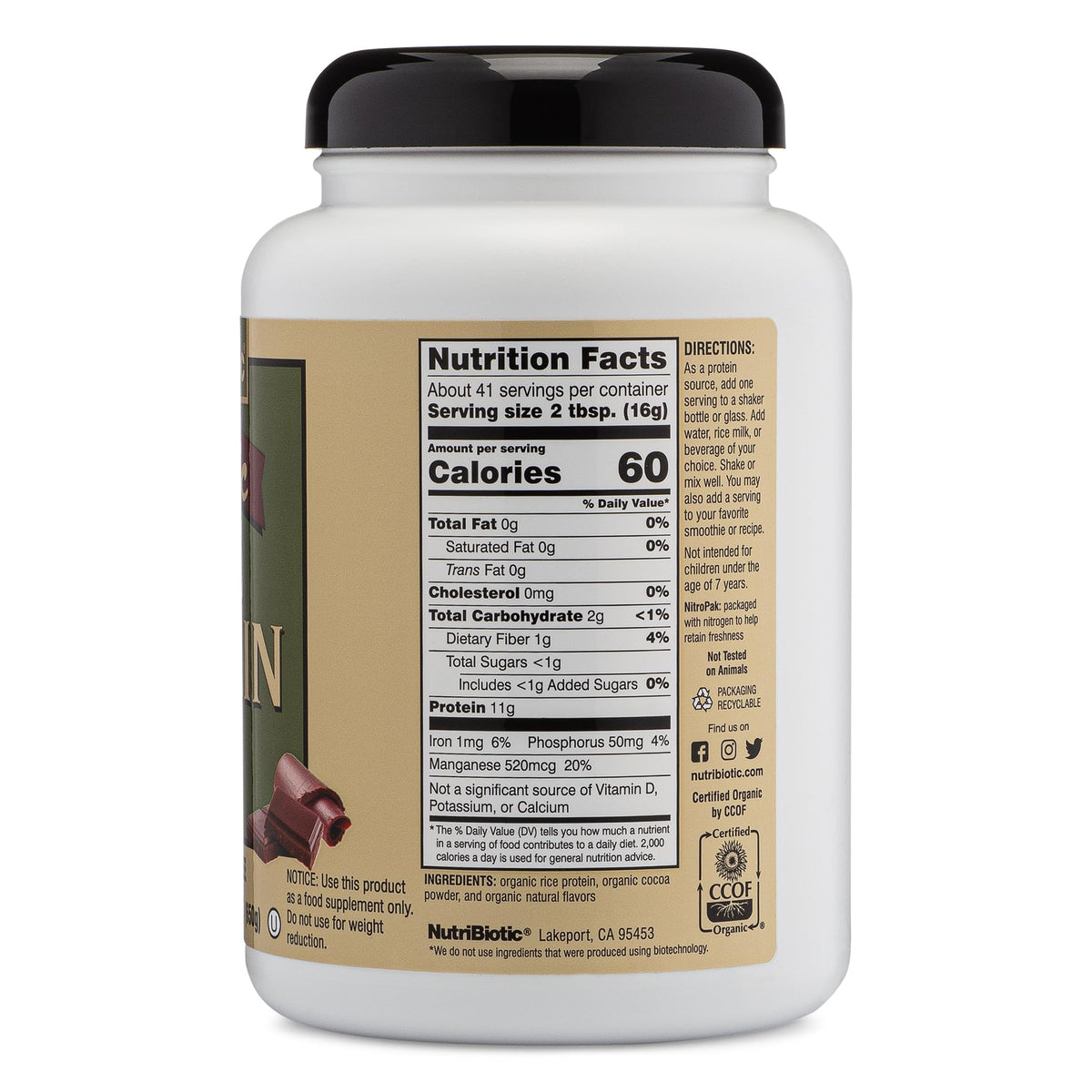 NutriBiotic Certified Organic Rice Protein Chocolate - 22.9 oz - image 3