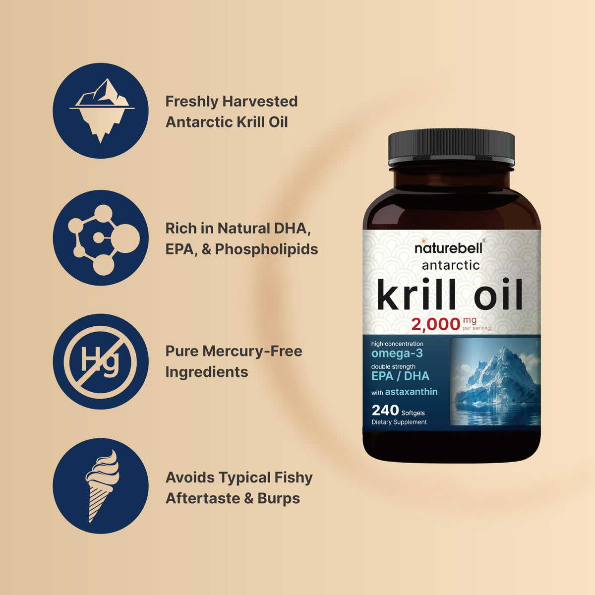 NatureBell Antarctic Krill Oil 2000mg Omega-3 - 240 Softgels - image 4