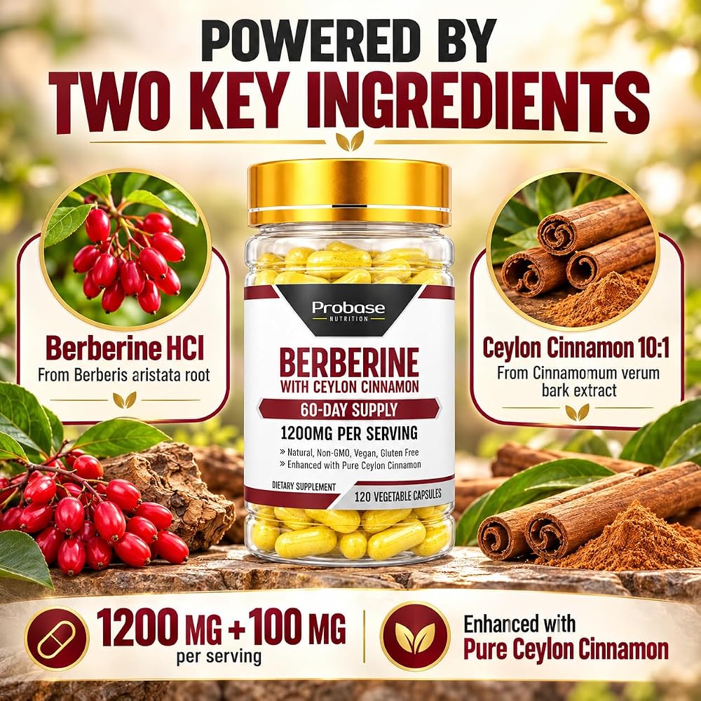 Probase Nutrition Berberine 1200mg with Ceylon Cinnamon - 120 Capsules - image 2