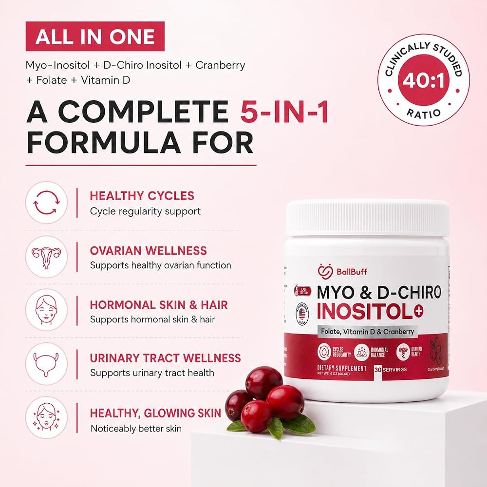 BallBuff Myo Inositol & D-Chiro Inositol Powder - 4 Ounce - image 2