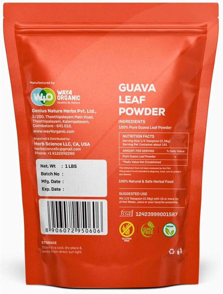 WAY 4 ORGANIC W4O Guava Leaf Powder (100% Natural & Pure)