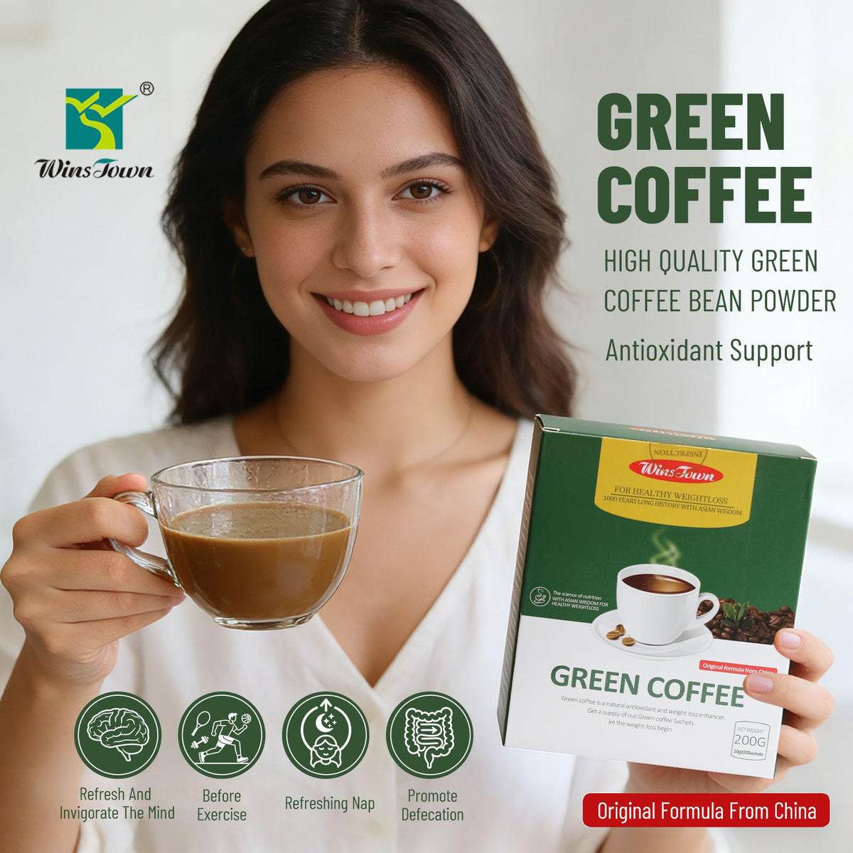 Wins Town Slimming Green Coffee Instant Powder - 20 Sachets - image 2