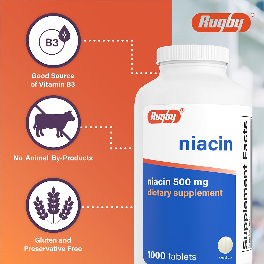 Rugby Niacin 500mg Vitamin B3 Supplement - 1,000 Tablets - image 5