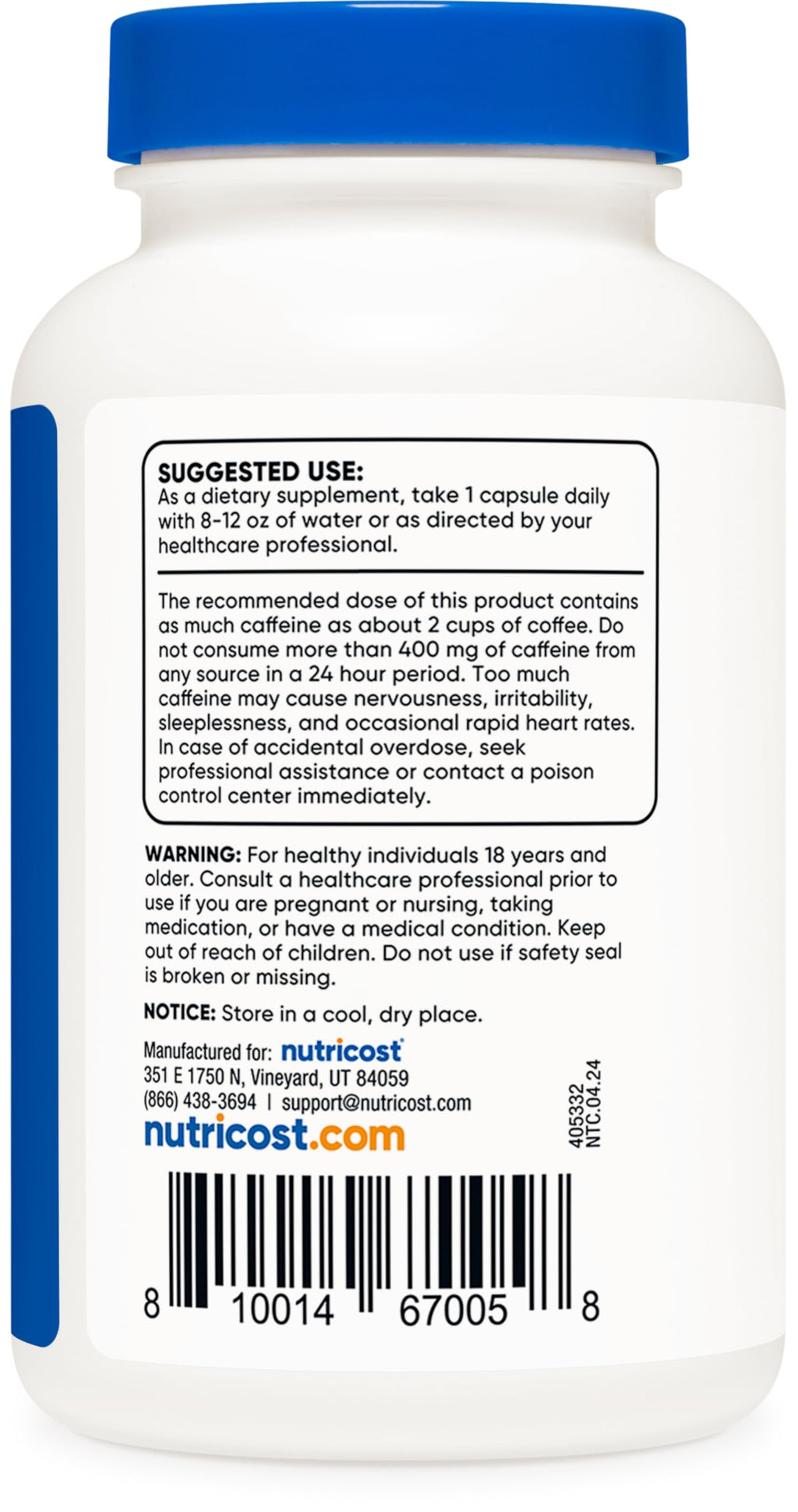 Nutricost Natural Caffeine 200mg - 250 Vegetarian Capsules - image 4