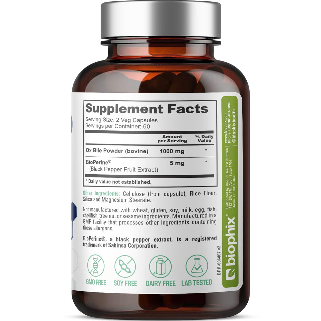 biophix Ox Bile 1000 mg with BioPerine - 120 Vegetarian Capsules - image 8
