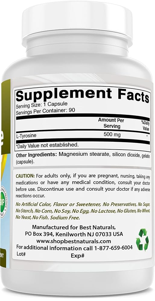 Best Naturals L-Tyrosine 500 mg 90 Capsules - image 7