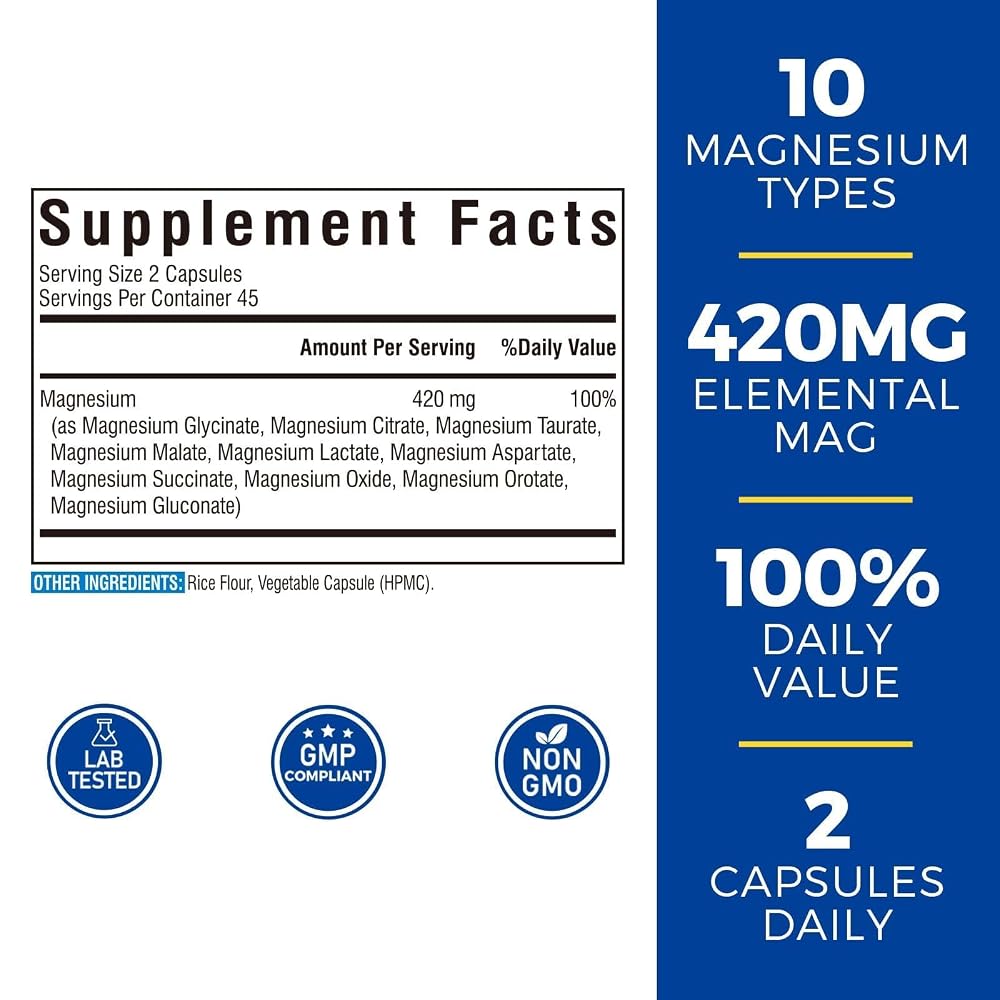 Vitalibre 10 in 1 Magnesium Complex, 420mg Elemental Magnesium