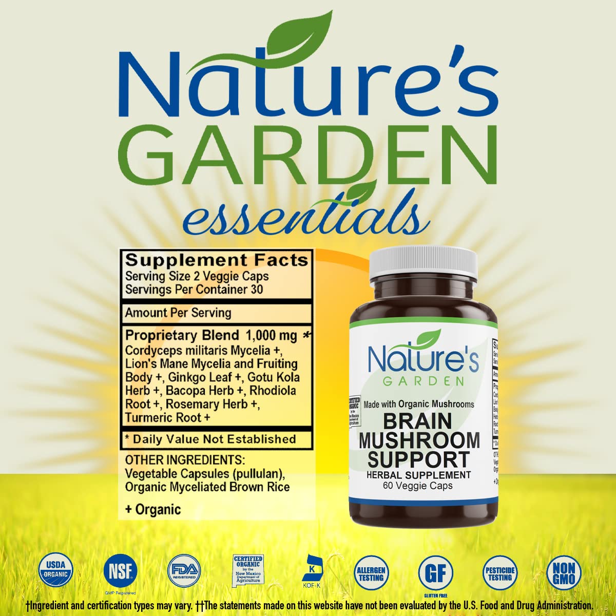 Nature's Garden Brain Mushroom Support - 60 Vegetarian Capsules - image 2