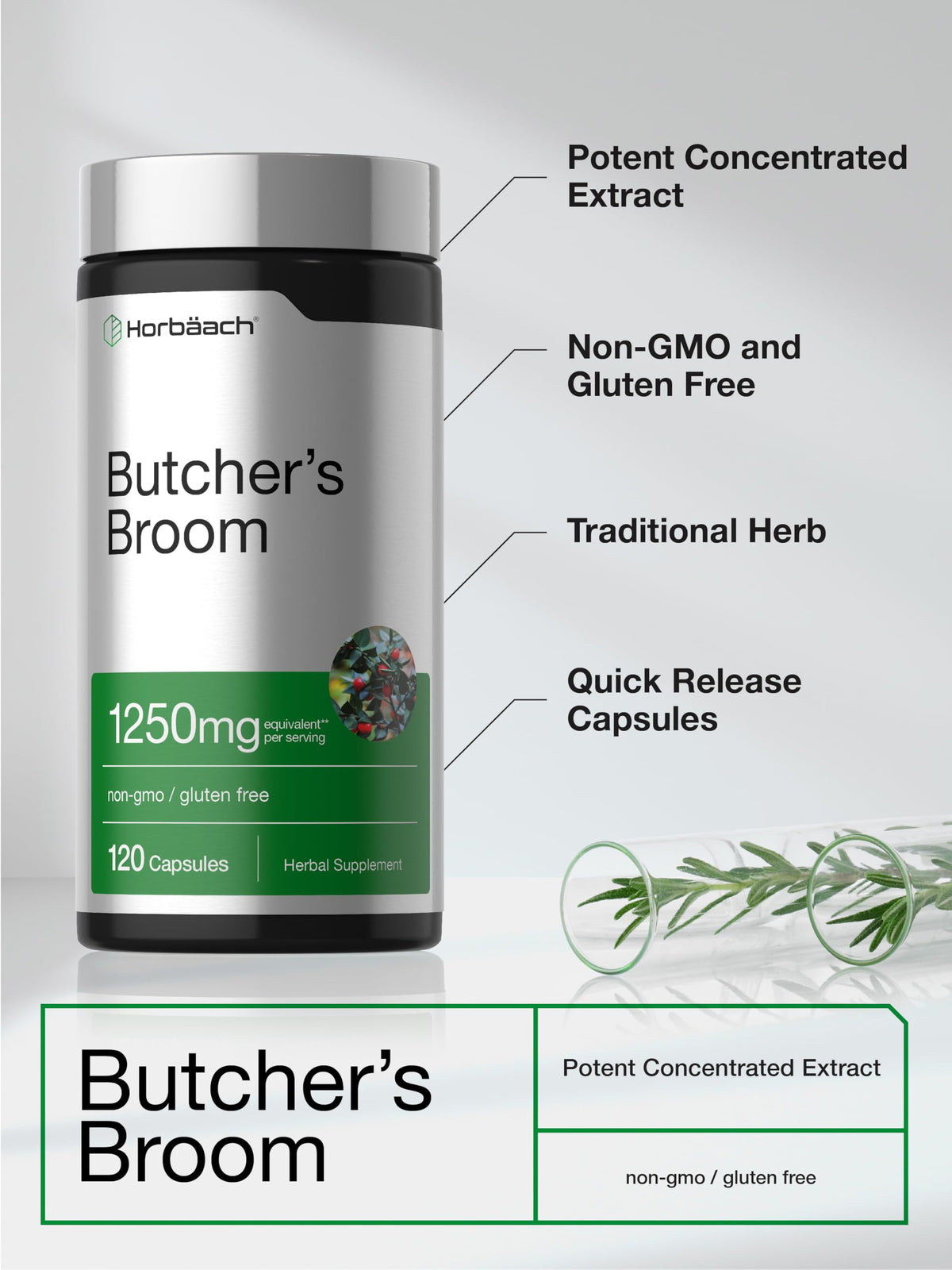 Horbäach Butchers Broom Extract - 120 Capsules - image 4