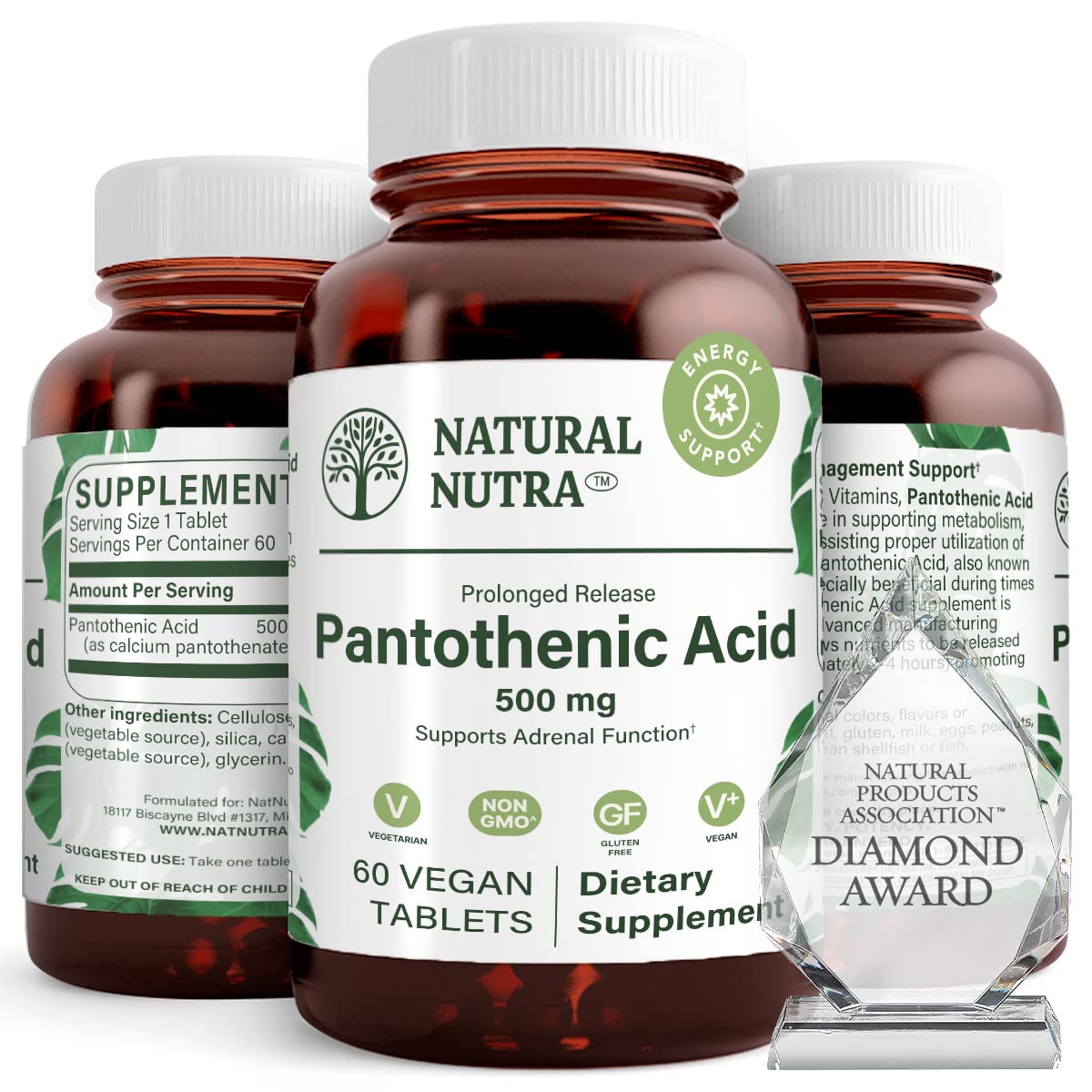Natural Nutra Pantothenic Acid Vitamin B5 500 mg - 60 Tablets