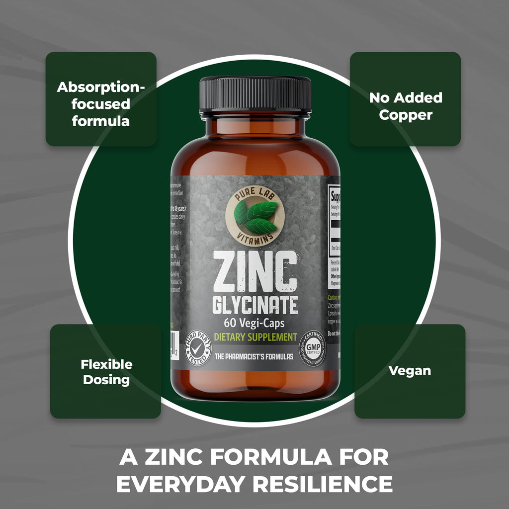 Pure Lab Vitamins Zinc Glycinate - 60 Vegetarian Capsules - image 3