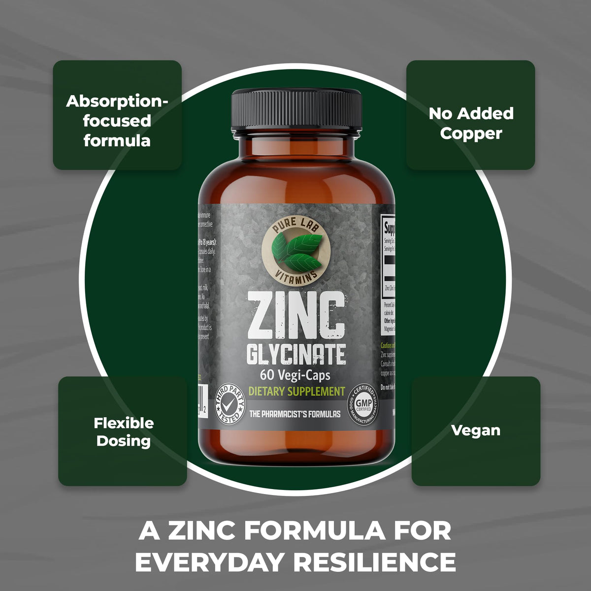 Pure Lab Vitamins Zinc Glycinate - 60 Vegetarian Capsules - image 3