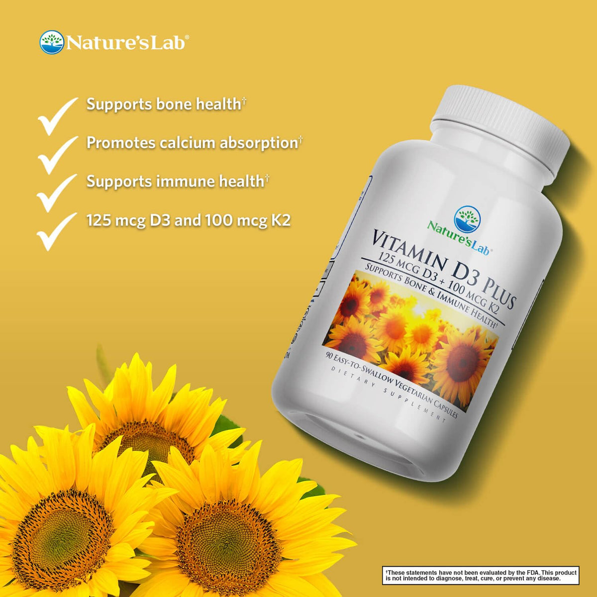 Nature's Lab Vitamin D3 Plus with K2 - 90 Capsules - image 2