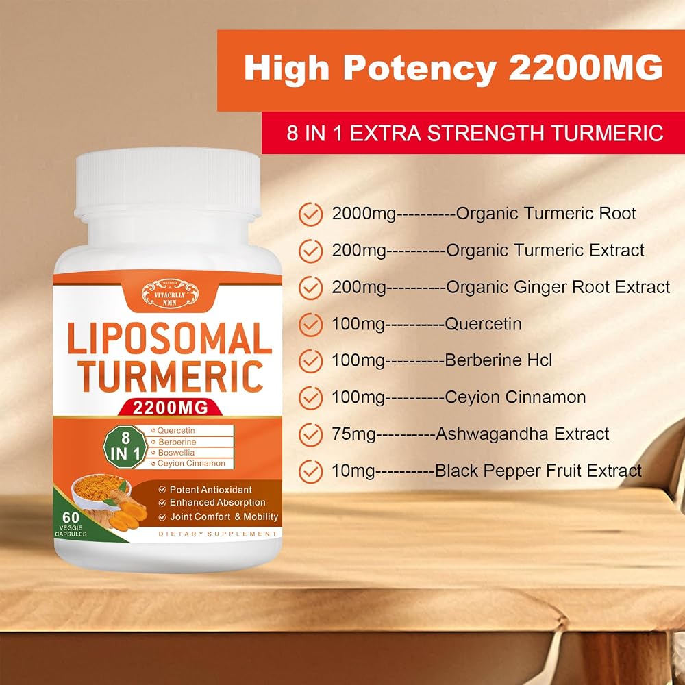 VITACRLLYNMN Liposomal Turmeric Curcumin 2200mg Joint Support - 60 Capsules - image 3