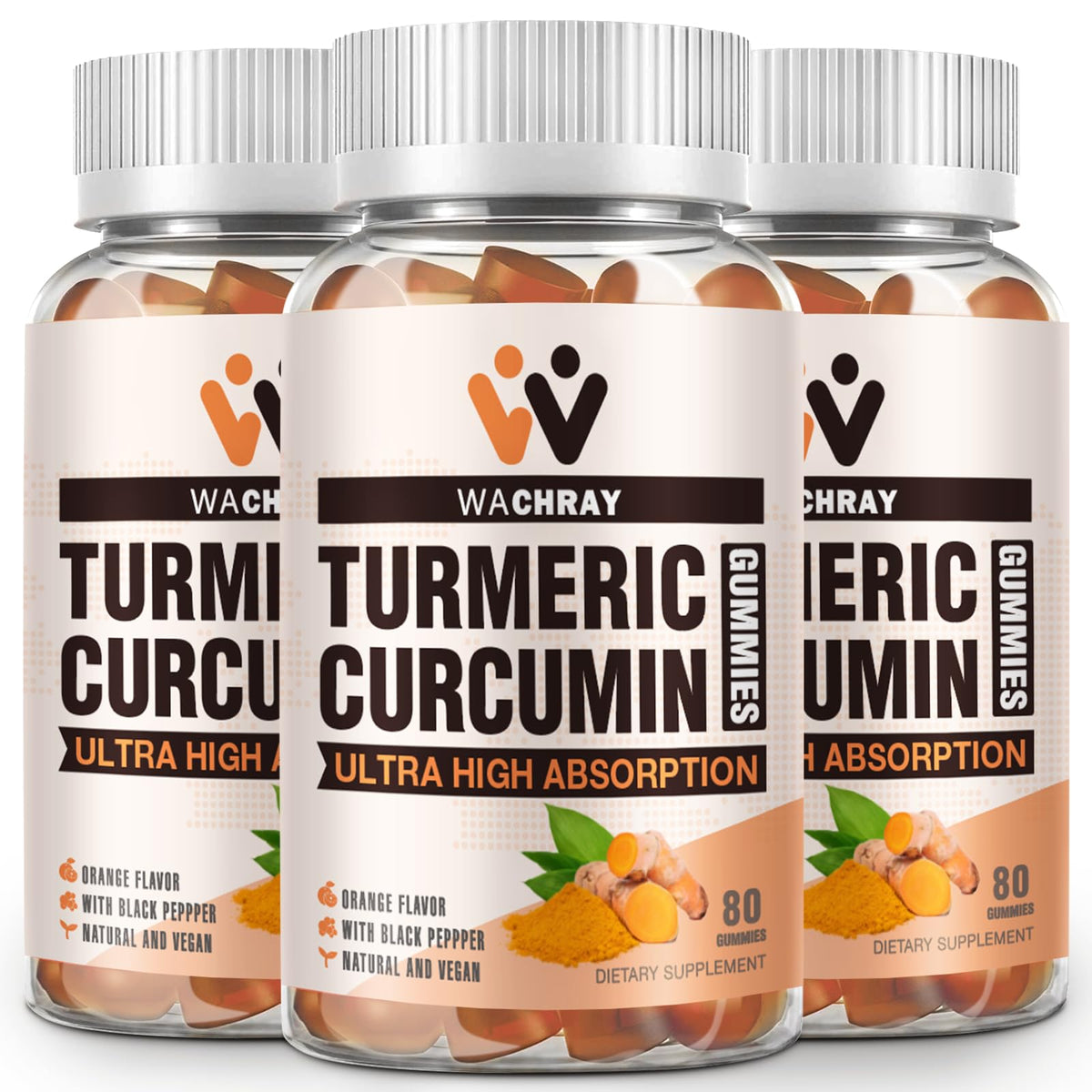 WACHRAY Turmeric Curcumin Gummies with Ginger & Black Pepper - 240 Count