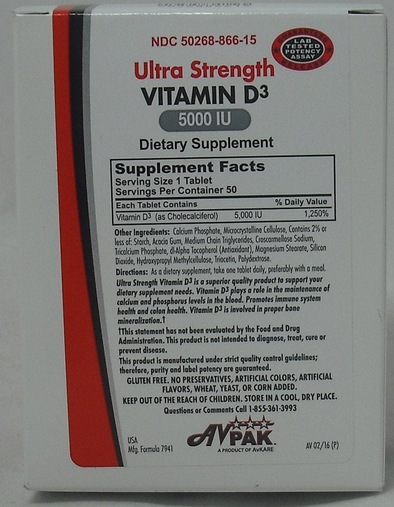 Medisca Avpak Vitamin D3 5000 IU - 50 Tablets