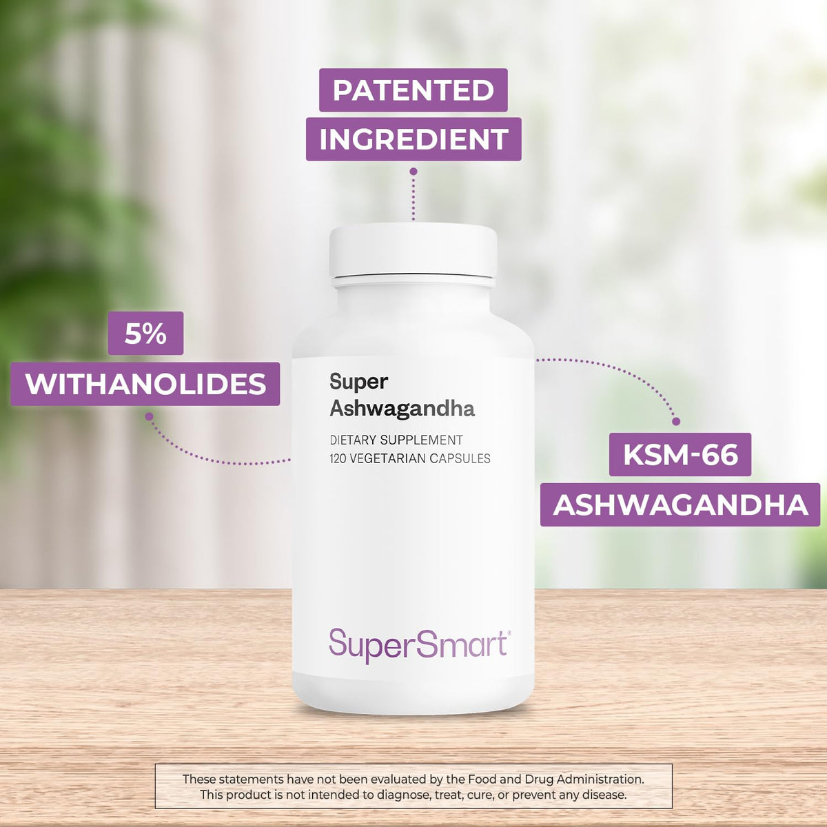 Supersmart Super Ashwagandha 600mg KSM-66 Extract - 120 Vegetarian Capsules - image 3