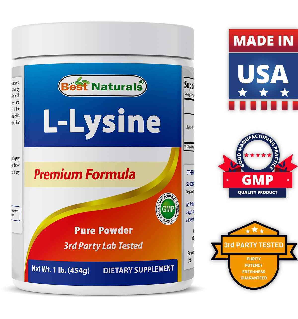 Best Naturals Lysine Powder, 1 Pound - 100% Pure
