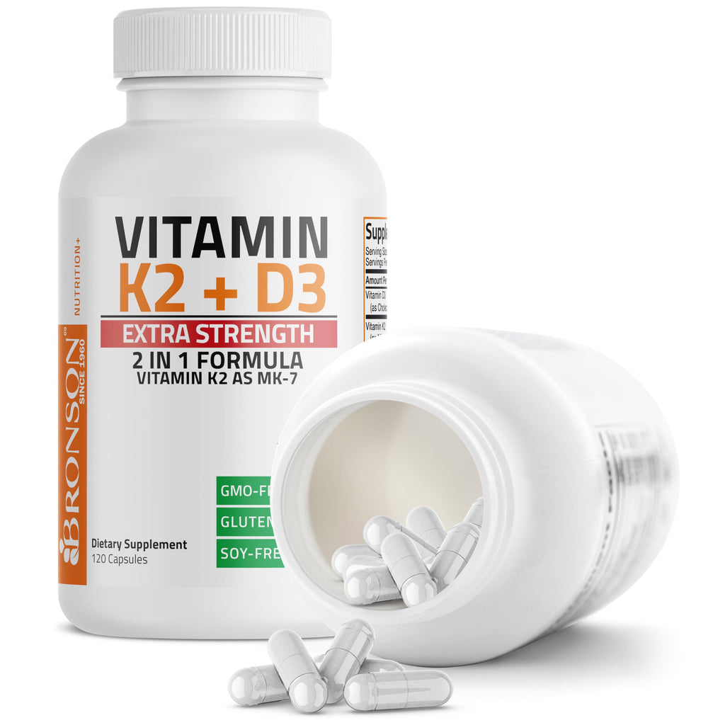 Bronson Vitamin K2 (MK7) with D3 Extra Strength Supplement Bone