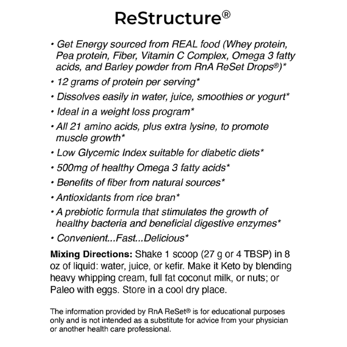 RnA ReSet ReStructure Whey Protein Powder Vanilla - 594g - image 3