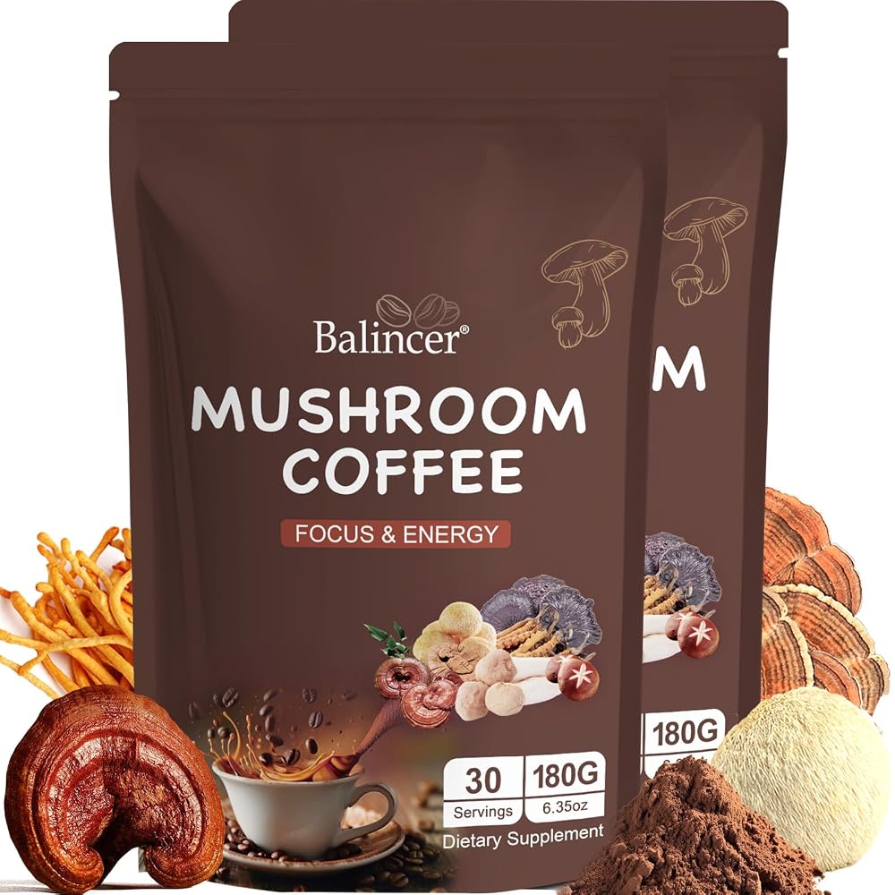 Balincer Mushroom Coffee, 6 Adaptogenic Mushrooms (Lion's Mane